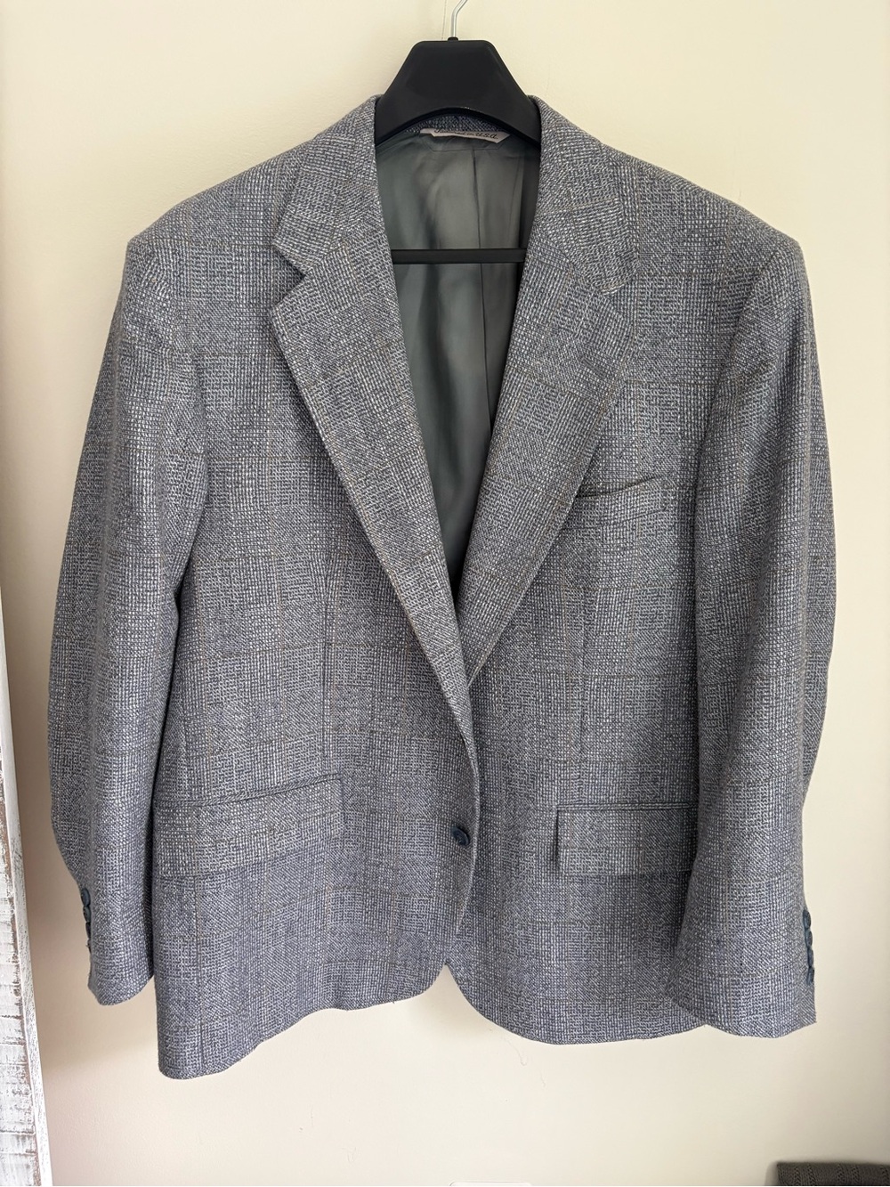 Men's Gray Textured Blazer - Classic Tailored Jacket 44S
